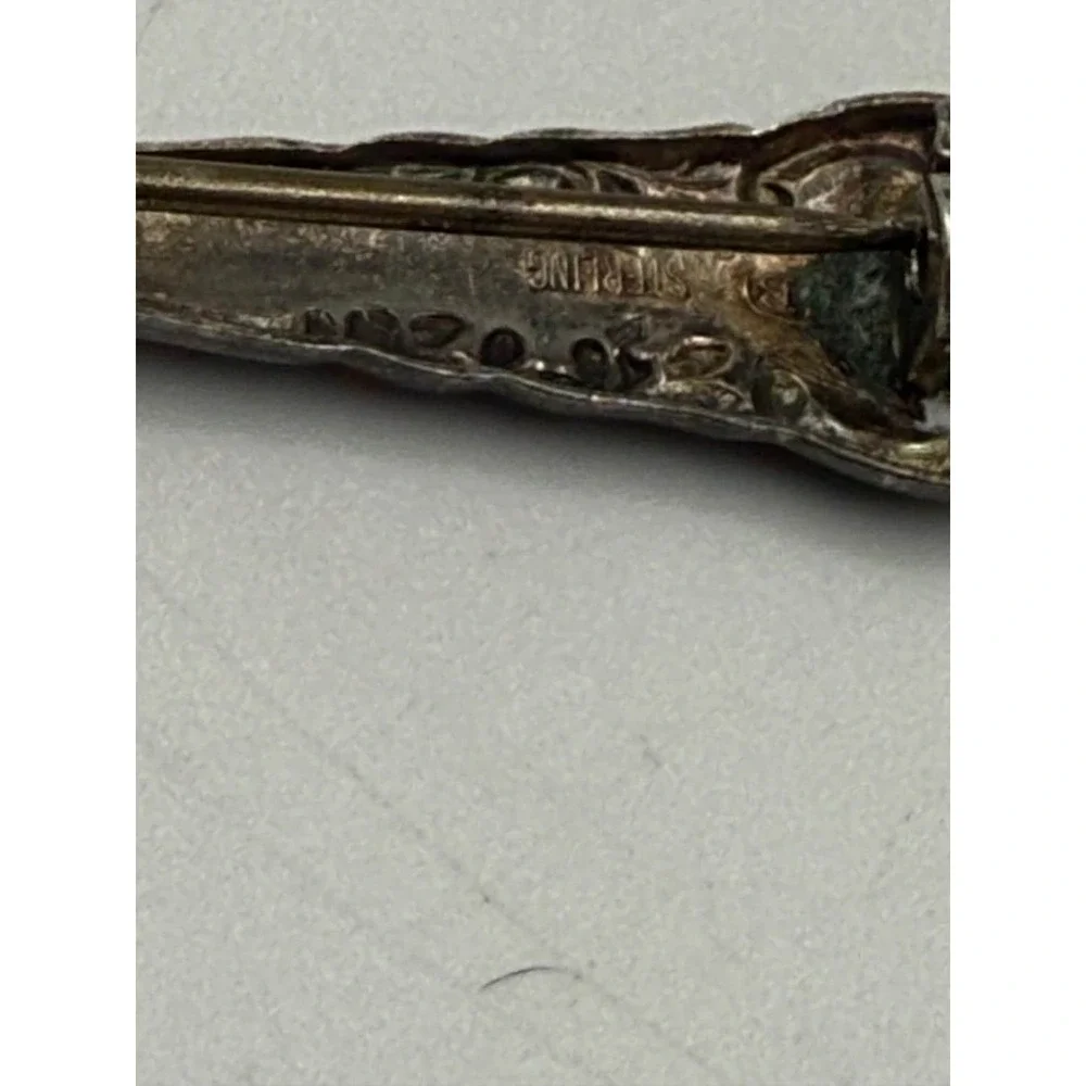 Vintage‎ Sterling Silver Spoon Pin Brooch Ornate Floral N.N. Shah Inscription